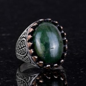 925 Ayar Katı Gümüş Erkek Yüzük Doğal Taşlarla - El Yapımı Şıklık (Cabochon Zümrüt Taşı) - Görsel 2