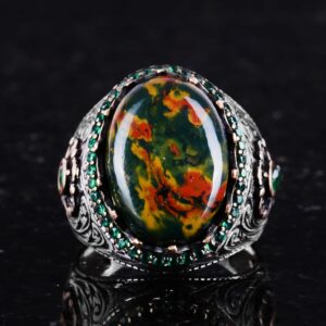 Gerçek Doğal Taş Yüzük - 925 Ayar Gümüş El Yapımı Yüzük (Kan Taşı) - Görsel 4