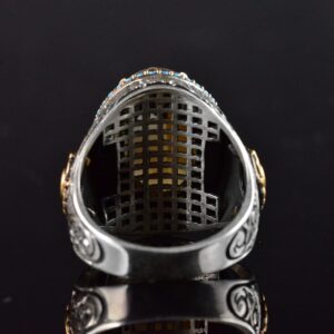 Gerçek Doğal Akvamarin Taş Yüzük, El Yapımı Turkuaz Aksamlar, 925 Ayar Gümüş Erkek Yüzük - Görsel 7