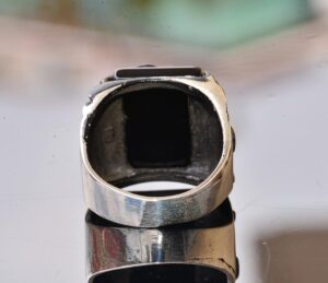 Doğal Obsidyen Taşlı Aslan Başlı Yüzük - Gümüş Erkek Yüzüğü - Görsel 8