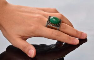 Gerçek Yeşil Jade Taş Yüzük, İslami Hediye, Erkek Yüzüğü, Gümüş Yüzük - Görsel 6