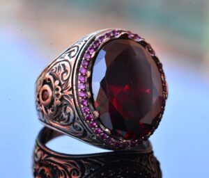 Gerçek Garnet Taşlı Kral Yüzüğü, Sterlin Gümüş Erkek Yüzüğü - Görsel 3