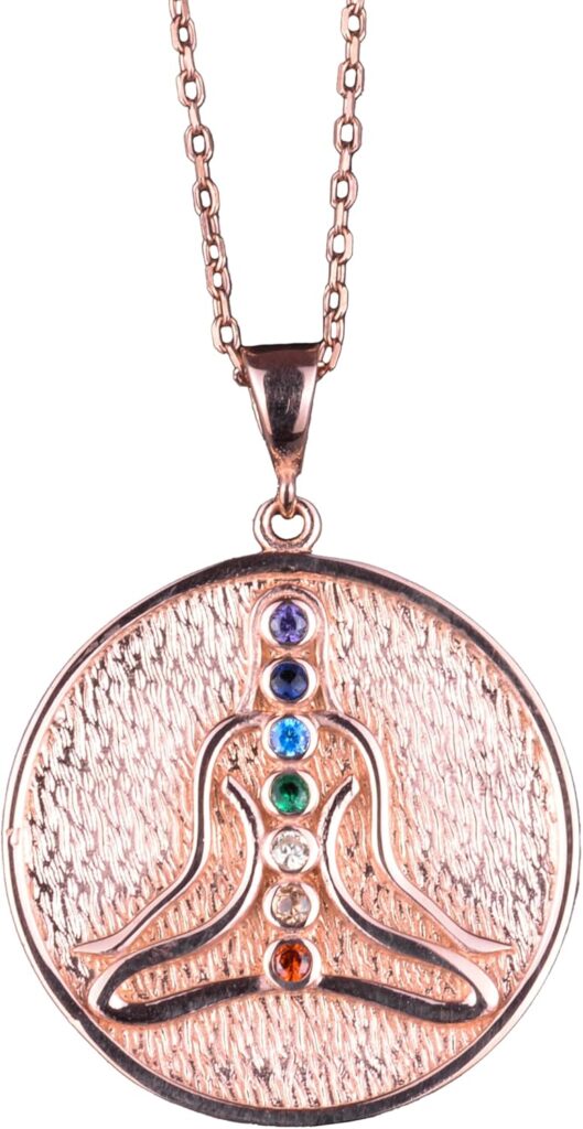 925 Ayar Gümüş Chakra Kolye, Rose Altın Kaplama Yoga Kolyesi, Meditasyon Takısı, Chakra - Görsel 1