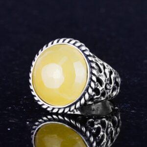 Gerçek Doğal Taş Yüzük - 925 Ayar Katı Gümüş Erkek Yüzüğü ile Sarı Akik - Görsel 4