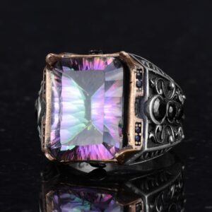 925 Ayar Gümüş Yüzük - Erkekler İçin Oluşturulmuş Taş Yüzük - El Yapımı Yüzük (Oluşturulmuş mistik topaz) - Görsel 6