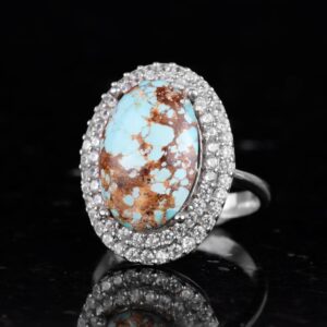 Gerçek Arizona Turkuaz Taşı Kadın Yüzüğü, 925 Ayar Gümüş Kadın Yüzüğü - Görsel 4