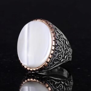 Doğal Sedef Taşlı Yüzük, Sultan Yüzüğü, 925 Ayar Gümüş Yüzük Erkekler İçin - Görsel 5