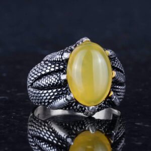 925 Ayar Gümüş Pençe Yüzük Gerçek Doğal Sarı Akik Taşı ile – İkizler için Pozitiflik ve Zihinsel Netlik Amaçlı El Yapımı Yüzük - Görsel 5