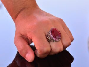 Erkekler için Doğal Yakut Taşlı Yüzük, 925 Ayar Gümüş El Yapımı Vintage Tarzı, Şifa Kristali Takı - Görsel 6