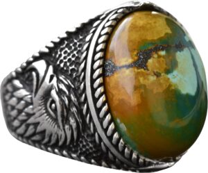 Doğal Arizona Turkuaz Taş Yüzük - 925 Ayar Gümüş Erkek Kartal Yüzük - Günlük Kullanım ve Özel Günler İçin İdeal (Stil-3) - Görsel 1