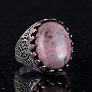 925 Ayar Katı Gümüş Erkek Yüzük Doğal Taşlarla - El Yapımı Şıklık (Rhodonit Taşı) - Görsel 4