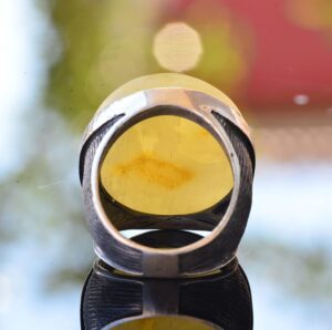 Gerçek Doğal Bal Kehribar Büyük Yuvarlak Taş Yüzük, 925 Ayar Gümüş Erkek Yüzüğü - Görsel 6