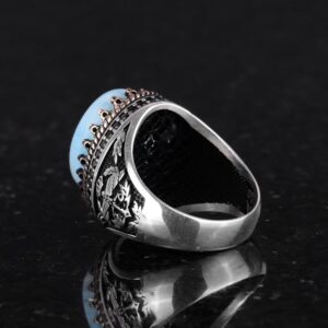 Gerçek Doğal Taş Yüzük - El Yapımı Şahin Yüzük - 925 Ayar Gümüş Yüzük (Larimar) - Görsel 7