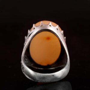 Gerçek Doğal Kehribar Taş Yüzük, El Yapımı Büyük Yüzük, 925 Ayar Gümüş Yüzük - Görsel 5