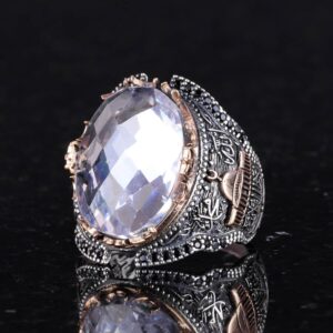 925 Ayar Gümüş Erkek Yüzük - Yapay Taş Erkek Yüzük (Yapay Kristal) - Görsel 5