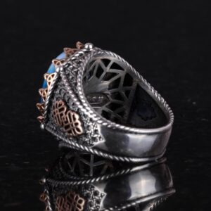 Gerçek Doğal Mavi Agat Taş Yüzük, 925 Ayar Gümüş Yüzük Erkekler İçin, Farklı Yüzük - Görsel 5