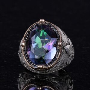925 Ayar Gümüş Yüzükler Premium Üretilmiş Taşlarla (Mistikal Topaz Üretilmiş Taşı) - Görsel 4