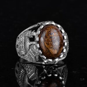 Doğal Bronzit Taş Yüzük, 925 Ayar Katı Gümüş Erkek Yüzüğü - Görsel 5