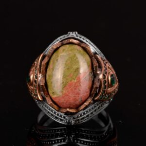 Unakite Gerçek Doğal Taş Yüzük, Sterlin Gümüş Erkek Yüzük - Görsel 4