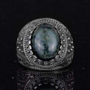 Gerçek Doğal Taş Yüzük, 925 Ayar Sert Gümüş Erkek Yüzüğü (Yeşil Göz) - Görsel 3