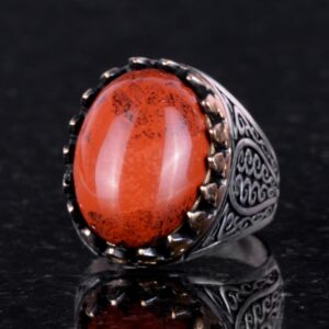 925 Ayar Katı Gümüş Erkek Yüzüğü Doğal Kırmızı Kan Taşı ile - El Yapımı Zarafet - Görsel 4