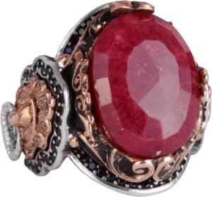 Doğal Yakut Taşlı Yüzük, Aslan Başlı Yüzük - 925 Ayar Gümüş Yüzük