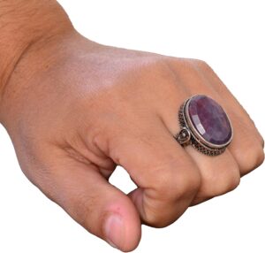 Sterling Gümüş Unisex Yüzük, Doğal Yakut Taşlı - Görsel 6