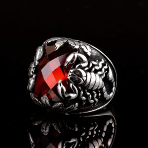 El Yapımı Yüzük, 925 Ayar Gümüş Yüzük, Yapay Garnet Taşlı Yüzük - Görsel 6