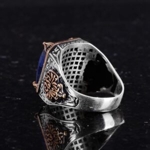 Doğal Safir Taşlı Yüzük, Dikdörtgen Tasarım - 925 Ayar Gümüş Erkek Yüzüğü, El Yapımı Şıklık - Görsel 7