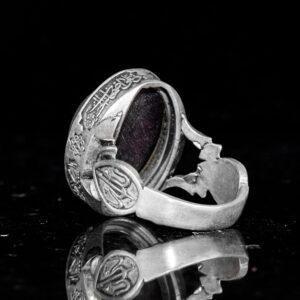 Erkekler için 925 Ayar Gümüş Yüzük - Doğal Yıldız Granat Taşı ile İslami Tasarım ve Tanrı Motifi - Görsel 7