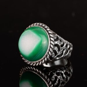 Erkekler için 925 Ayar Gümüş Yüzük, Doğal Druzy Kuvars: Mavi, Yeşil, Kırmızı Varyasyonlar (Yeşil) - Görsel 4