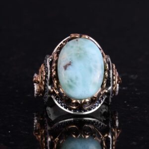 El Yapımı Aslan Sembolü Yüzük, Larimar Taşı Yüzük - Sakin 925K Katı Gümüş Erkek Yüzüğü - Görsel 4