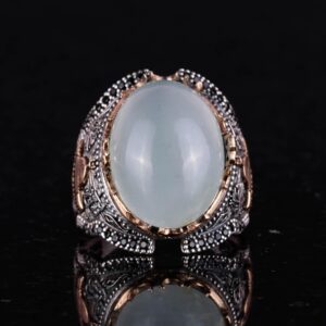 Cabochon Akuamarin Taş Yüzük, İslam Yüzüğü, 925 Ayar Katı Gümüş Erkek Yüzüğü, Huzur Denizi Tasarımı - Görsel 2