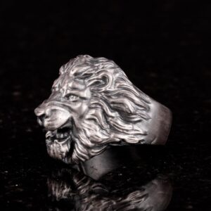 925 Ayar Gümüş Erkek Yüzük - Aslan Başı Figürlü Güç Sembolü Yüzük - El Yapımı Vintage Tasarım - Görsel 5