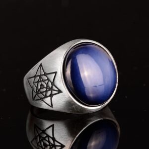 Gerçek Doğal Yıldız Safir Taşlı Yüzük, 925 Ayar Gümüş Erkek Yüzüğü - Görsel 4