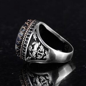 Gerçek Doğal Taş Yüzük - El Yapımı Kartal Yüzüğü - 925 Ayar Gümüş Yüzük (Yeşil Göz) - Görsel 7