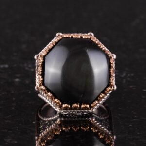 Gerçek Doğal Taş Yüzük - Sekizgen Tasarım - El Yapımı 925 Ayar Gümüş Takı (Obsidyen) - Görsel 4