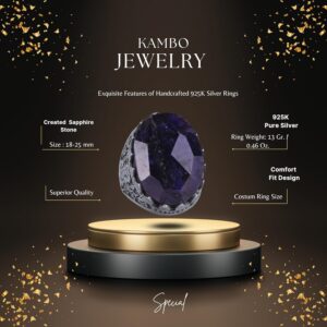 925 Ayar Gümüş Yüzük - Gül Desenli Yüzük - Yapay Taş Yüzük - El Yapımı Yüzük (Yapay Safir) - Görsel 2