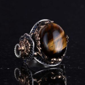 El Yapımı Kaplan Gözü Taşlı Yüzük, Aslan Sembol Yüzüğü - 925K Katkısız Gümüş Erkek Yüzüğü - Cesur Tasarım - Görsel 5