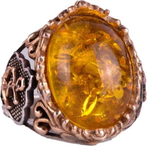 Bal Amber Yapay Taşlı Yüzük, 925 Ayar Gümüş Yüzük, Denizci Ahtapot Gümüş Yüzük - Çeşitli & Farklı Koleksiyon - Görsel 1