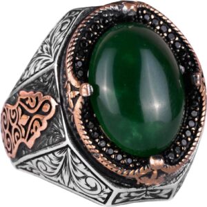 Serin 925 Ayar Katı Gümüş Erkek Yüzük - El Yapımı Doğal Yeşim Taşı Yüzük, Uyumluluk ve Refah Tasarımı - Görsel 1