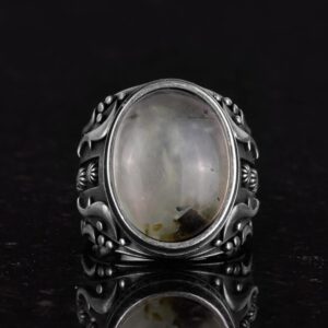 Gerçek Doğal Prehnit Jade Taş Yüzük, Şifa 925K Katı Gümüş Erkek Yüzüğü, Tasarım Gümüş Erkek Yüzüğü, Sakinlik ve İçgörü Tasarımı - Görsel 4