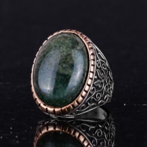 Gerçek Doğal Yeşim Taşı Yüzük, El Yapımı 925K Sert Gümüş Erkek Yüzüğü, Büyük Yüzük, Sanatsal Tasarım - Görsel 5