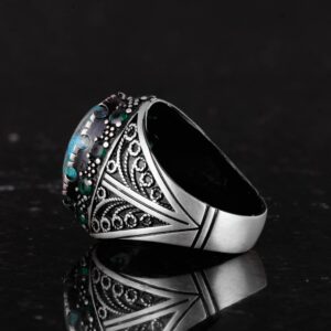 Doğal Azurit Taş Yüzük - El Yapımı 925 Ayar Gümüş Erkek Takısı, Şık ve Zarif Tasarım - Görsel 7