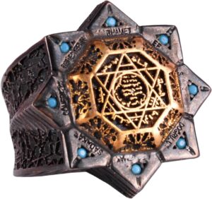 925 Ayar Gümüş Erkek Yüzük, Zirkon Taşlı - David Yıldızı ve Süleyman Mühürü Tasarımlı Yüzük (Mavi Zirkon) - Görsel 1