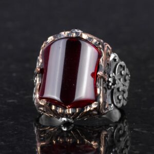 El Yapımı 925 Ayar Gümüş Erkek Yüzük - Farklı ve Özgün Tasarım (Yapay Granat) - Görsel 5