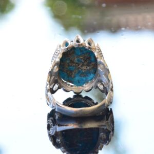 Gerçek Doğal Arizona Turkuaz Taş Yüzük, El Yapımı Takı, 925 Ayar Gümüş Yüzük - Görsel 7