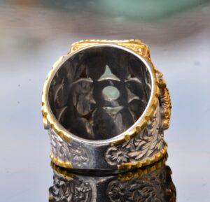 Doğal Akuamarin Taşlı El Yapımı Yüzük, Altın Kaplama Sterlin Gümüş Erkek Yüzüğü - Sakinlik ve Cesaret Sembolü - Görsel 8