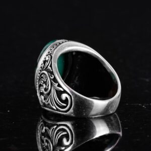 925 Ayar Katı Gümüş Erkek Yüzük, El Yapımı Malakit Taş Yüzük - Görsel 7
