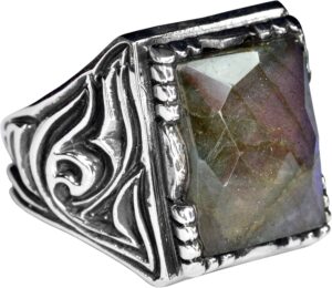 925 Ayar Gümüş Erkek Yüzük, Doğal Labradorit Taşı - Görsel 1